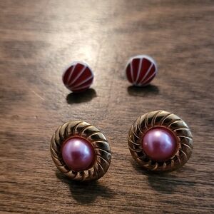 Ee Gold and Pink Stud And Sea Shell Red And White Earrings